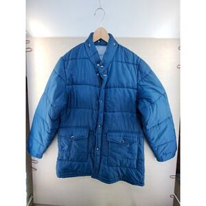 Vintage Sears Outerwear Jacket Mens Large Tall Navy Blue Winter Coat Puffer